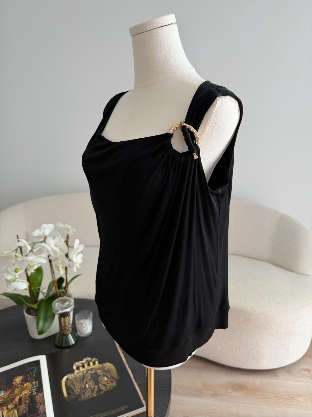Gucci Black Bamboo Hardware Sleeveless Top Blouse Size S
